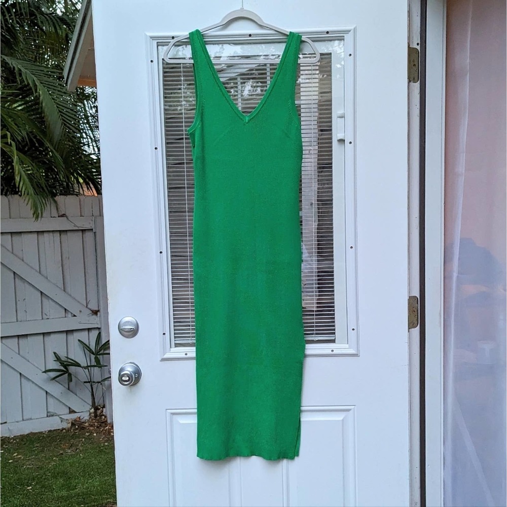 New House Of Harlow Revolve Ribbed Knit Green Long Dress, size L